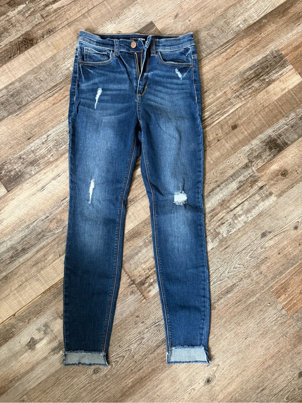 Fashion Nova Dark Blue Distressed High-Rise Skinny Jeans